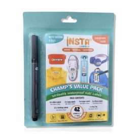 Insta Labels - CHAMP'S VALUE PACK - Writable Waterproof Kids' Labels (Set of 42 Labels)
